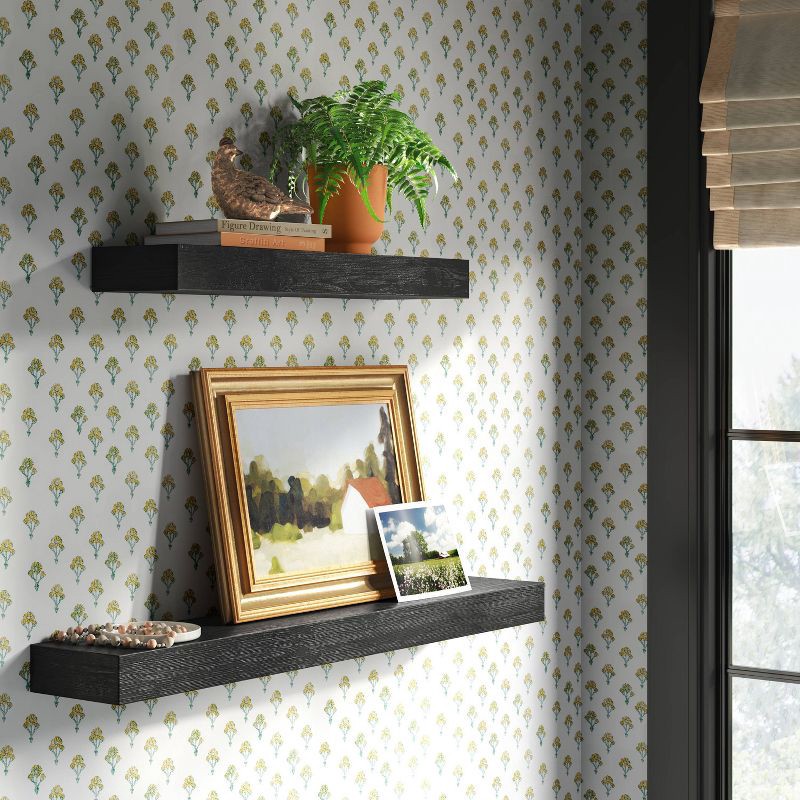 slide 2 of 3, 36" Floating Wood Shelf Black - Threshold™: Modern Storage, Wall Mount, Holds 33lbs, 33 lb