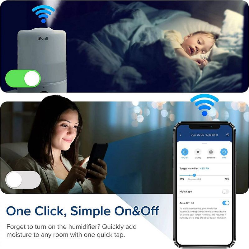 slide 14 of 15, Levoit 200S Dual Smart Top Fill Humidifier: Cool Mist, Ultrasonic, No Filter, 25 Hr Run, 100-300 sq. ft., Bedroom & Baby, 1 ct