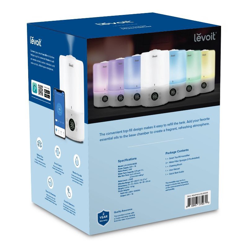 slide 6 of 15, Levoit 200S Dual Smart Top Fill Humidifier: Cool Mist, Ultrasonic, No Filter, 25 Hr Run, 100-300 sq. ft., Bedroom & Baby, 1 ct