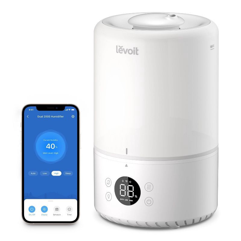 slide 1 of 15, Levoit 200S Dual Smart Top Fill Humidifier: Cool Mist, Ultrasonic, No Filter, 25 Hr Run, 100-300 sq. ft., Bedroom & Baby, 1 ct