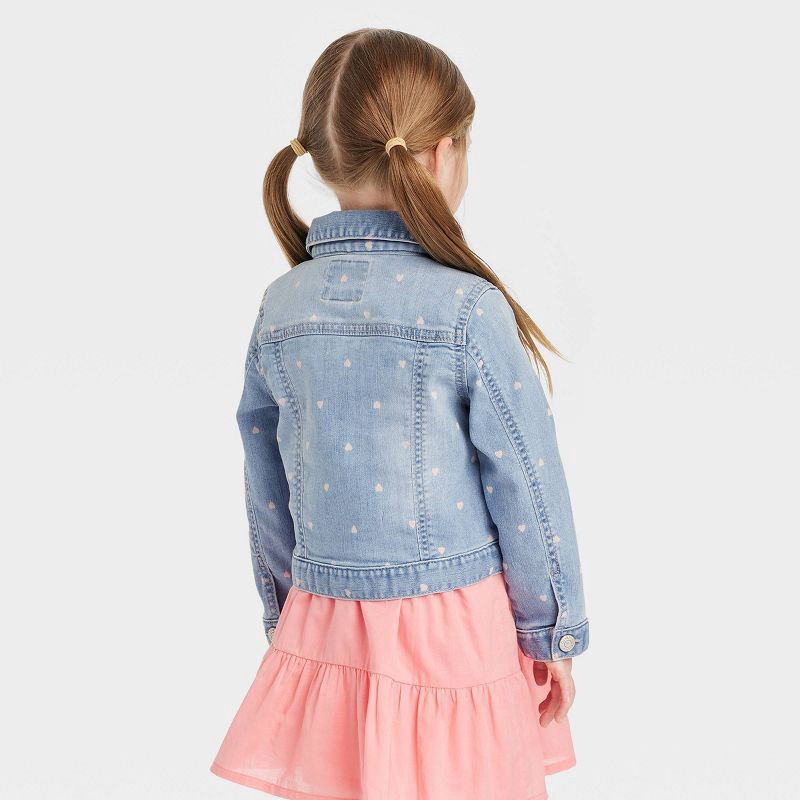 slide 2 of 4, OshKosh B'gosh Toddler Girls' Heart Denim Jacket - Blue 4T: Classic Pattern, Cotton Blend, Button Down, 2 Pockets, 1 ct
