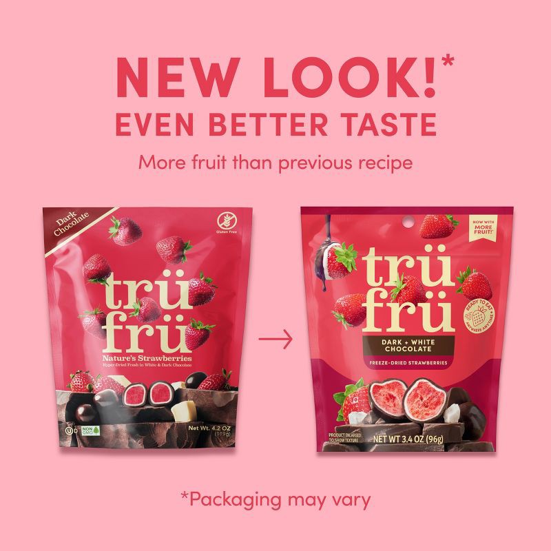 slide 4 of 8, Tru Fru Freeze Dried Strawberries in Dark & White Chocolate - 3.4 oz, 3.4 oz