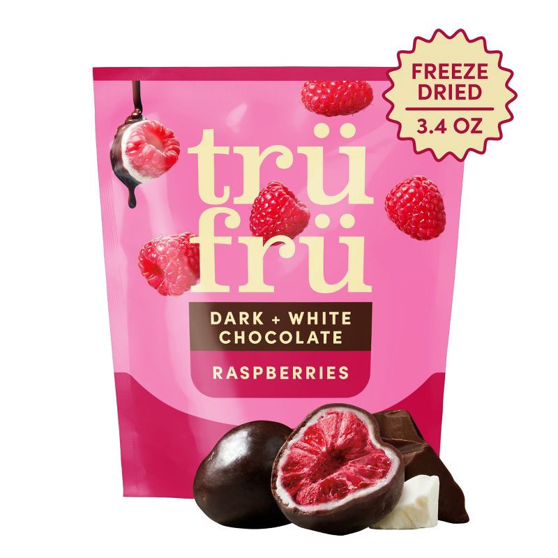 slide 2 of 7, Tru Fru Freeze Dried Raspberries in Dark & White Chocolate - 3.4 oz, 3.4 oz