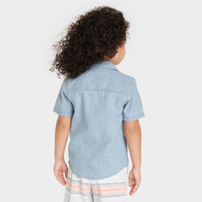slide 2 of 3, OshKosh B'gosh Toddler Boys' Short Sleeve Woven Chambray Shirt - Light Blue Denim 4T: Button Down, 1 ct