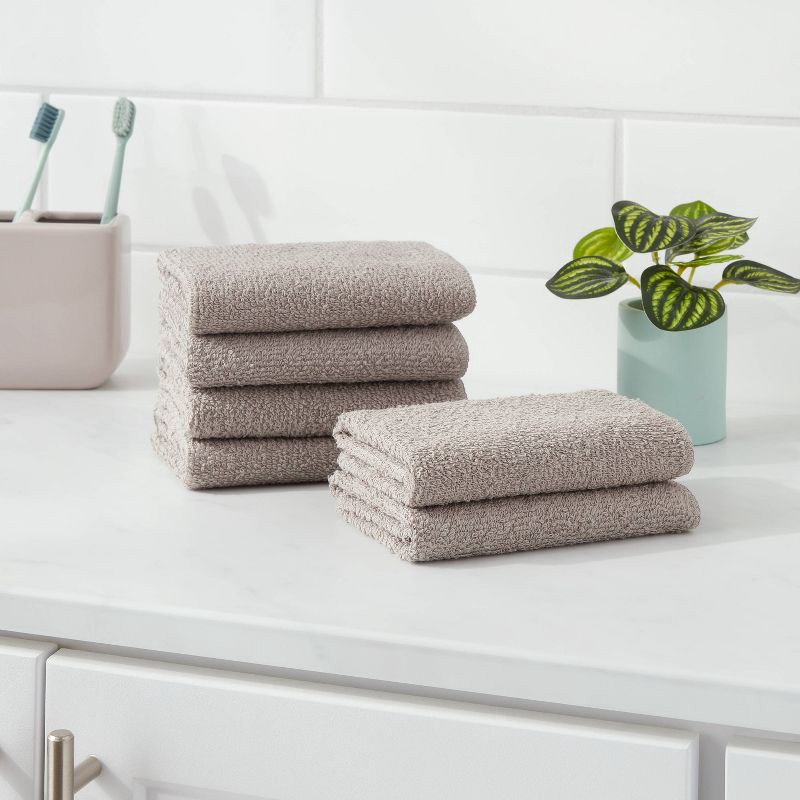 slide 2 of 4, 6pk Washcloth Set Light Gray - Room Essentials™: Cotton Blend, Terry Construction, Machine Washable, 6 ct