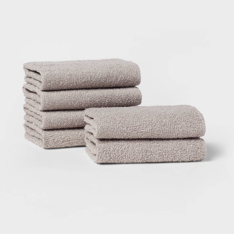 slide 1 of 4, 6pk Washcloth Set Light Gray - Room Essentials™: Cotton Blend, Terry Construction, Machine Washable, 6 ct