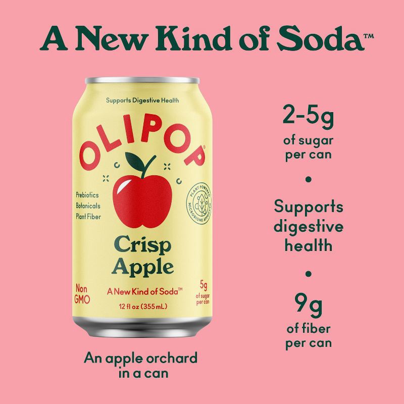 slide 8 of 10, OLIPOP Crisp Apple Prebiotic Soda - 12 fl oz Can, 12 fl oz