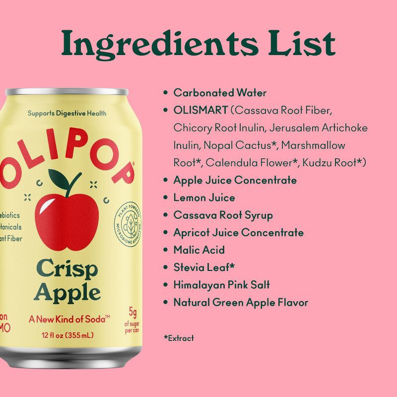 slide 3 of 10, OLIPOP Crisp Apple Prebiotic Soda - 12 fl oz Can, 12 fl oz