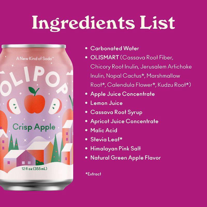 slide 4 of 10, OLIPOP Crisp Apple Prebiotic Soda - 12 fl oz Can, 12 fl oz