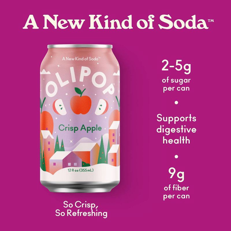 slide 10 of 10, OLIPOP Crisp Apple Prebiotic Soda - 12 fl oz Can, 12 fl oz