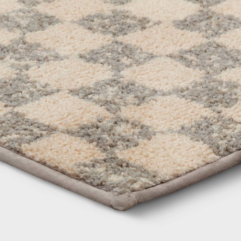slide 3 of 4, 2'6"x4' Washable Checkerboard Plush Accent Rug - Threshold™: Indoor Gray Medium Pile, Skid-Resistant, OEKO-TEX Certified, 1 ct