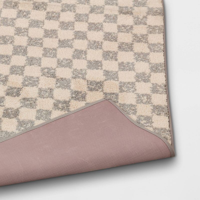 slide 4 of 4, 2'6"x4' Washable Checkerboard Plush Accent Rug - Threshold™: Indoor Gray Medium Pile, Skid-Resistant, OEKO-TEX Certified, 1 ct