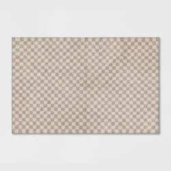 2'6"x4' Washable Checkerboard Plush Accent Rug - Threshold™: Indoor Gray Medium Pile, Skid-Resistant, OEKO-TEX Certified