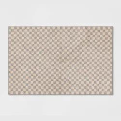 2'6"x4' Washable Checkerboard Plush Accent Rug - Threshold™: Indoor Gray Medium Pile, Skid-Resistant, OEKO-TEX Certified