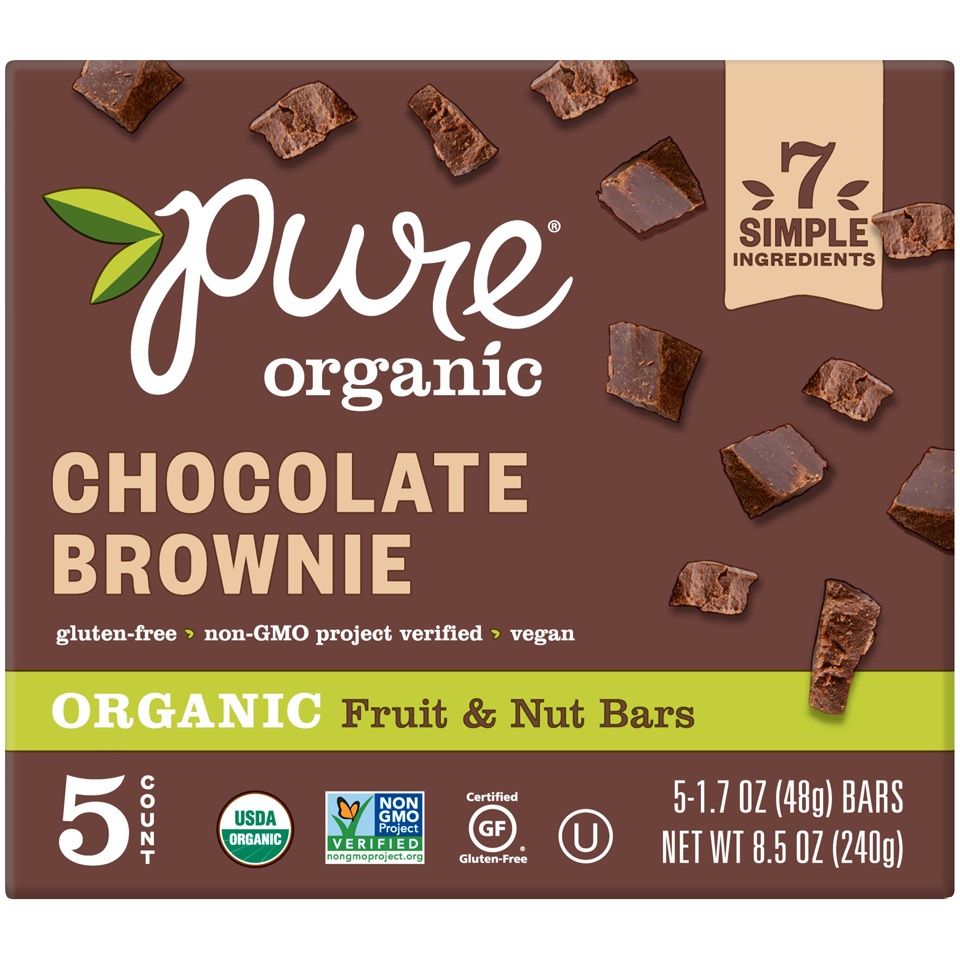 slide 1 of 1, Pure Organic Fruit and Nut Bar Chocolate Brownie, 5 ct