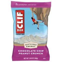 CLIF BAR - Chocolate Chip Peanut Crunch - Made with Organic Oats - 11g Protein - Non-GMO - Plant Based - Energy Bar - 2.4 oz.