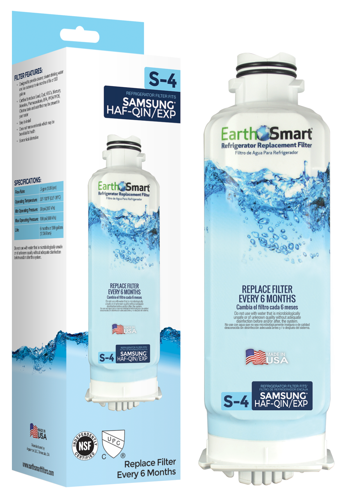 slide 1 of 1, EarthSmart Refrigerator Replacement Water Filter S-4, 1 ct