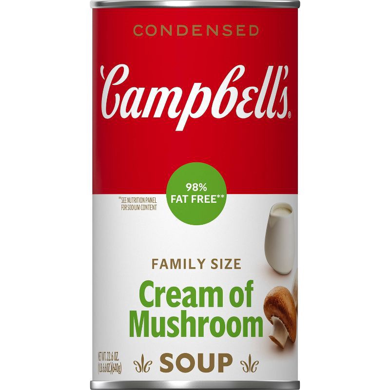 slide 1 of 1, Campbell's Condensed 98% Fat Free Cream of Mushroom Soup, 22.6 oz Family Size Can, 22.6 oz