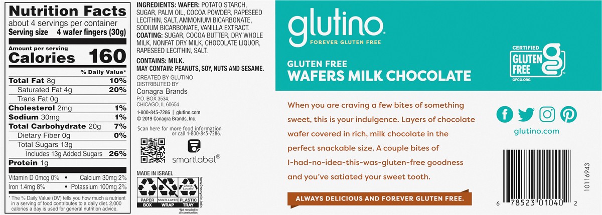 slide 5 of 9, Glutino Milk Chocolate Gluten Free Wafers, 4.6 oz