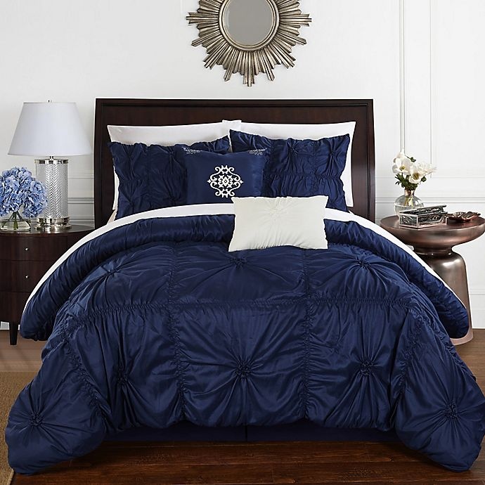 slide 2 of 3, Chic Home Hilton King Comforter Set - Navy, 6 ct