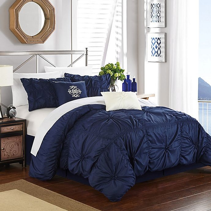 slide 1 of 3, Chic Home Hilton King Comforter Set - Navy, 6 ct