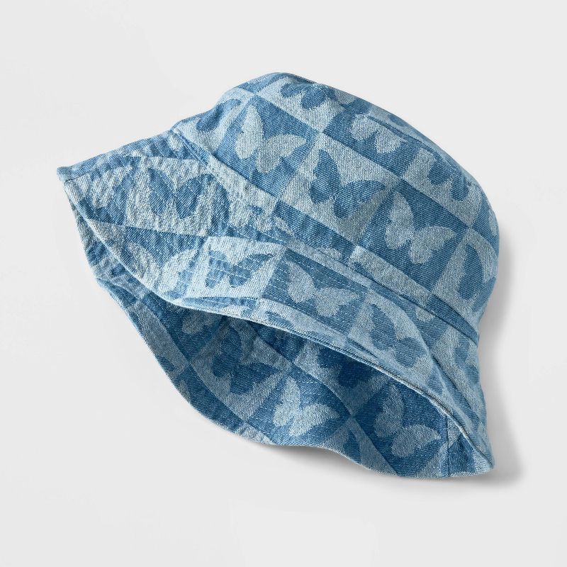 slide 4 of 4, Girls' Denim Butterfly Bucket Hat - art class Blue, 1 ct