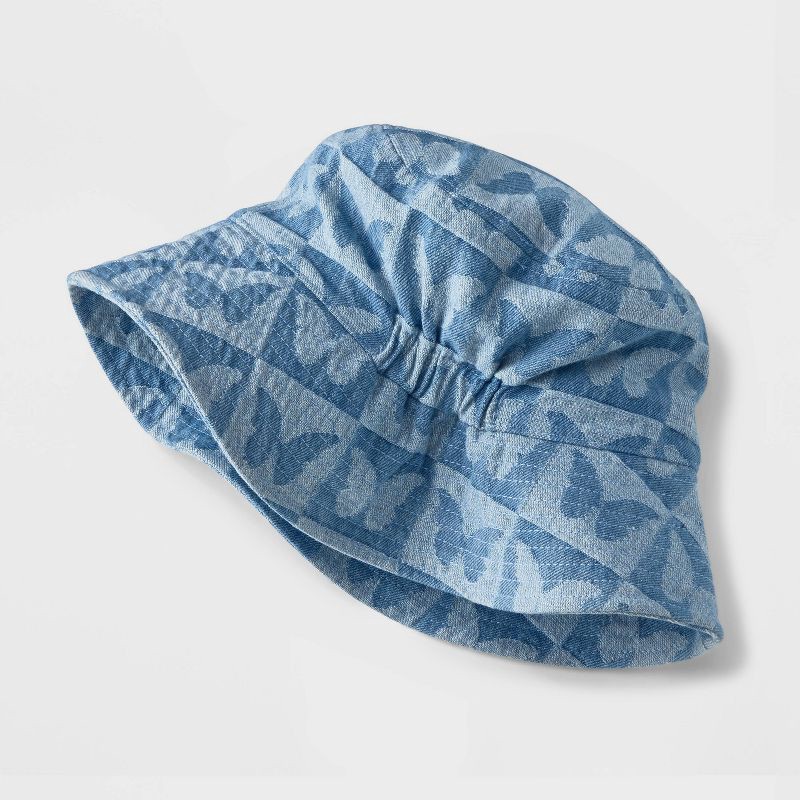 slide 2 of 4, Girls' Denim Butterfly Bucket Hat - art class Blue, 1 ct