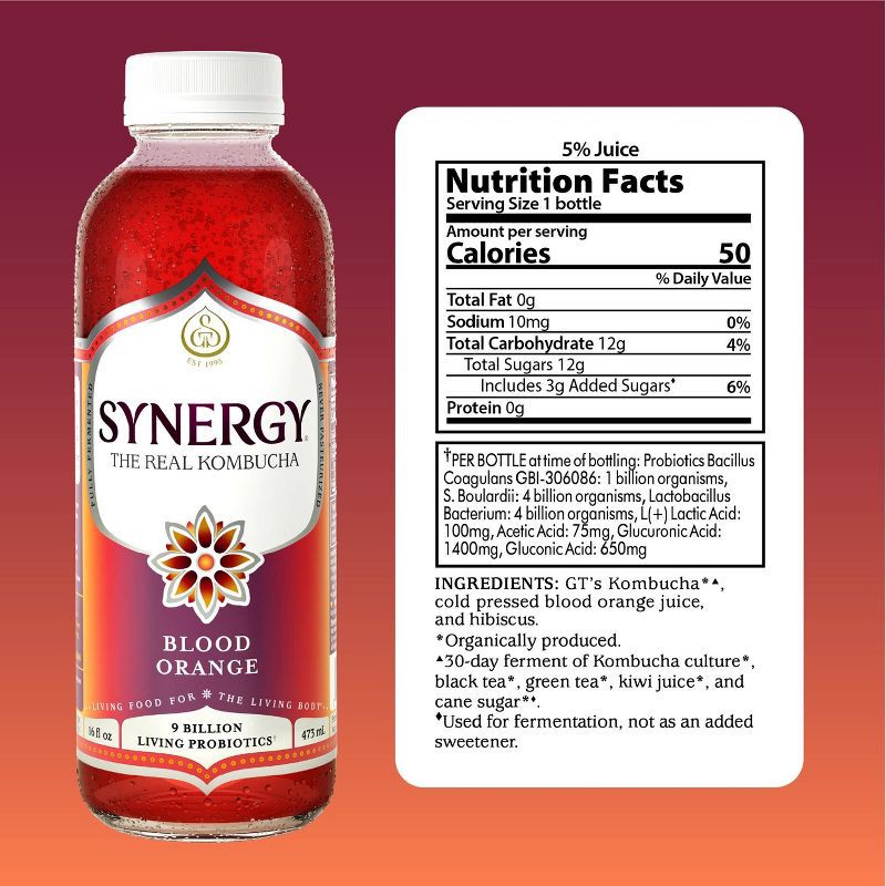 slide 4 of 5, GT's Synergy Blood Orange Organic Raw Kombucha - 16 fl oz, 16 fl oz