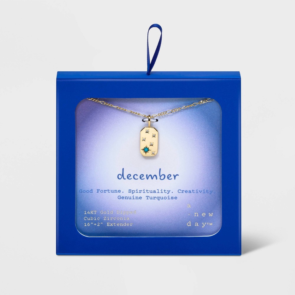 slide 4 of 5, Gold Over Silver Plated Turquoise and Cubic Zirconia Tag Pendant Necklace - A New Day Gold, 1 ct