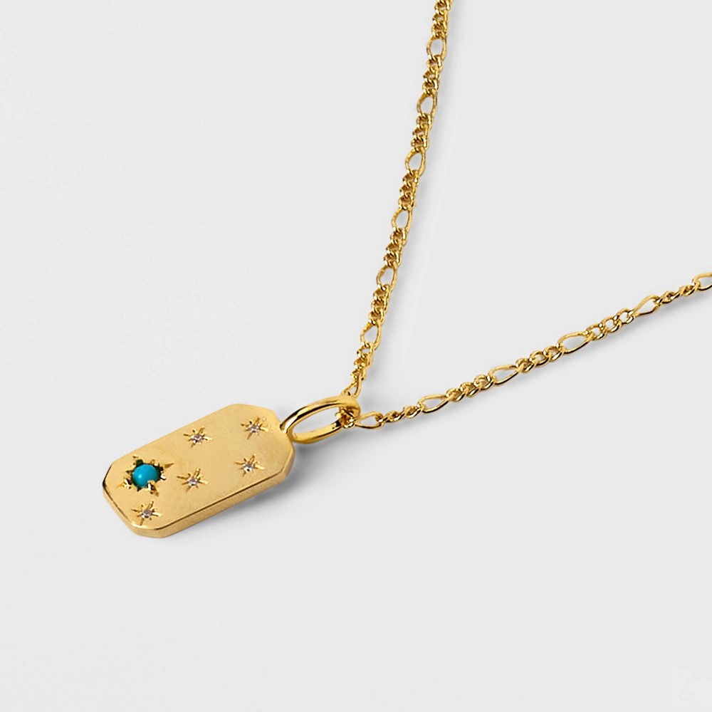 slide 5 of 5, Gold Over Silver Plated Turquoise and Cubic Zirconia Tag Pendant Necklace - A New Day Gold, 1 ct