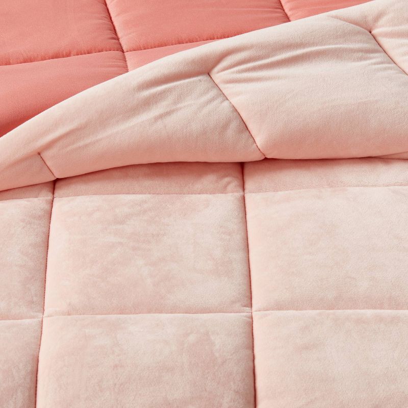 slide 3 of 3, Twin Kids' Comforter Set Windowpane Velvet Pink - Pillowfort™: Twin Bedding, OEKO-TEX Certified, Box Quilting, 1 ct