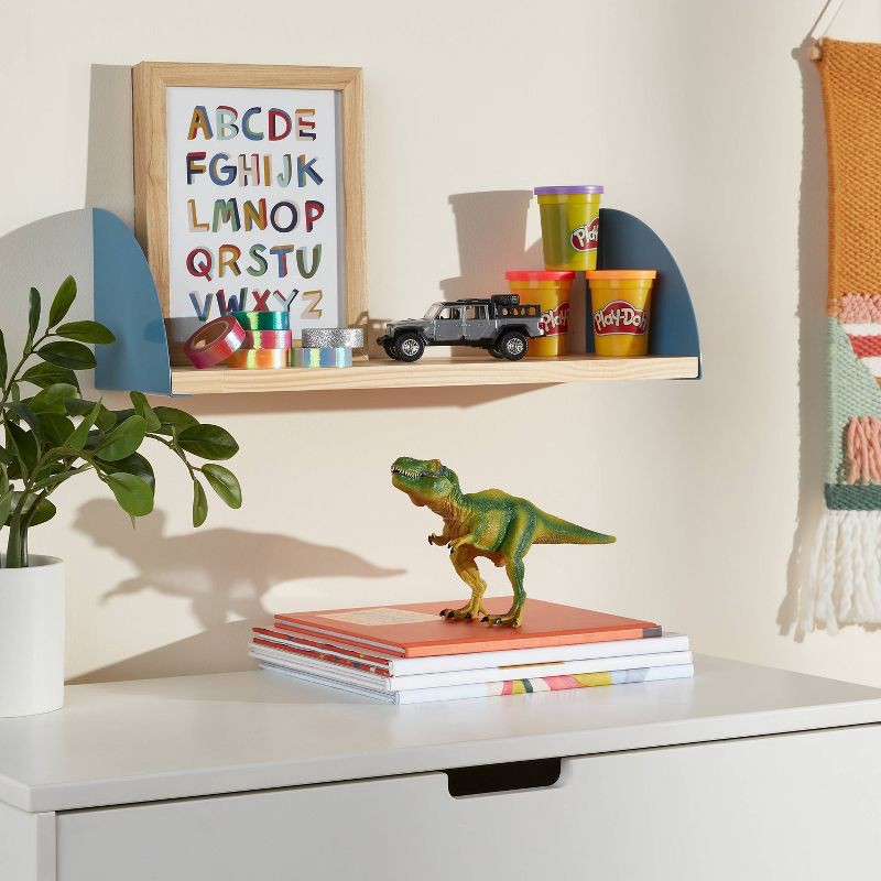 slide 2 of 4, Wood Kids' Shelf with Metal Brackets Blue - Pillowfort™, 1 ct