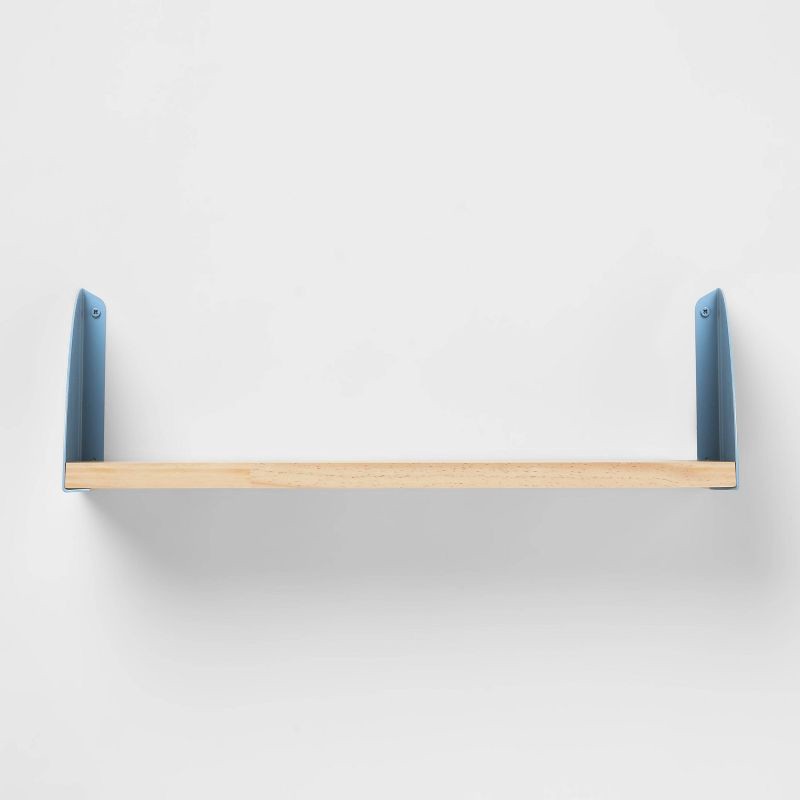 slide 3 of 4, Wood Kids' Shelf with Metal Brackets Blue - Pillowfort™, 1 ct