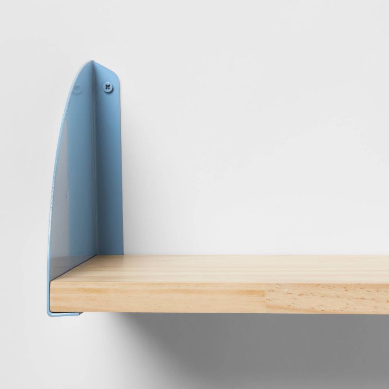 slide 4 of 4, Wood Kids' Shelf with Metal Brackets Blue - Pillowfort™, 1 ct
