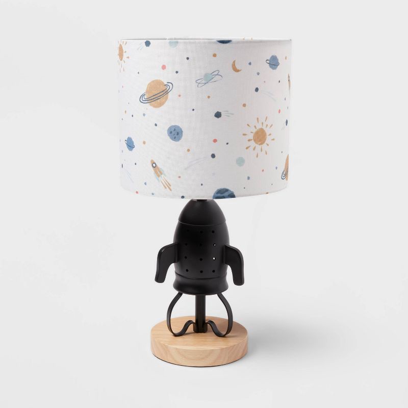 slide 2 of 4, Spaceship Figural Kids' Table Lamp (Light Bulbs Not Included) Black - Pillowfort™: Rocket Ship Design, UL Listed, 1 ct