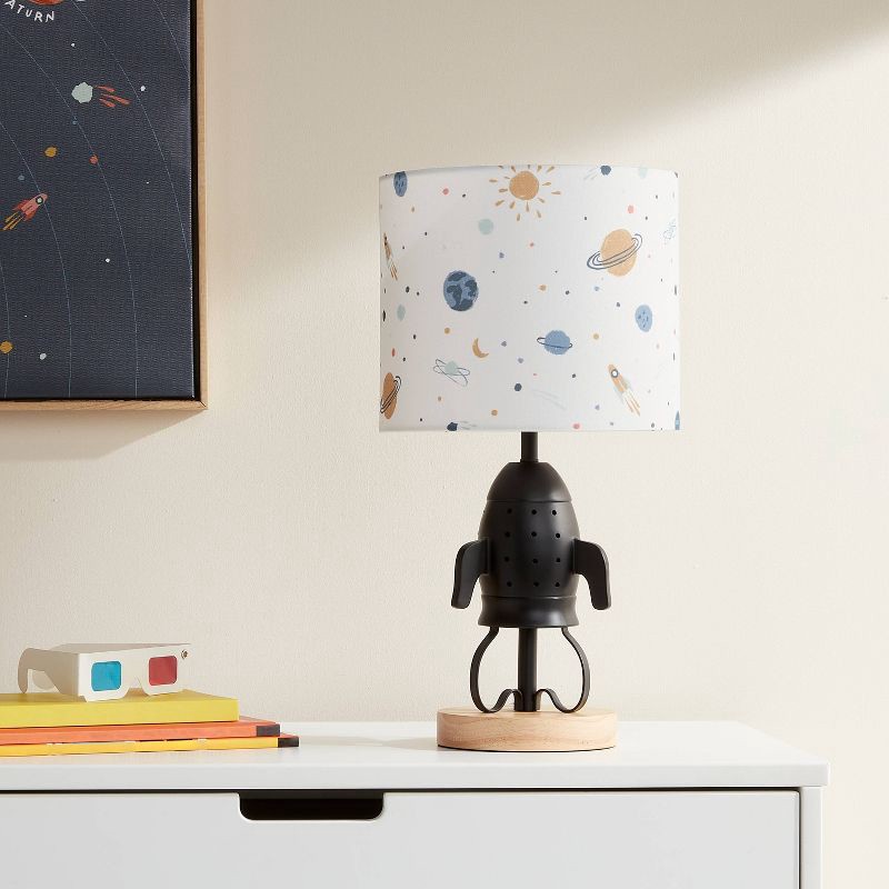 slide 3 of 4, Spaceship Figural Kids' Table Lamp (Light Bulbs Not Included) Black - Pillowfort™: Rocket Ship Design, UL Listed, 1 ct