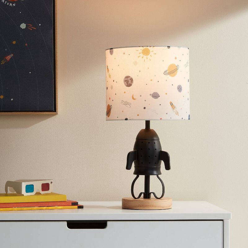 slide 1 of 4, Spaceship Figural Kids' Table Lamp (Light Bulbs Not Included) Black - Pillowfort™: Rocket Ship Design, UL Listed, 1 ct
