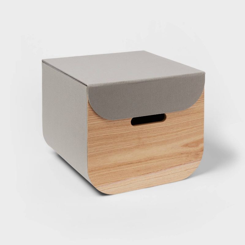 slide 1 of 2, Medium Natural Wood Kids' Storage with Lid Gray - Pillowfort™, 1 ct