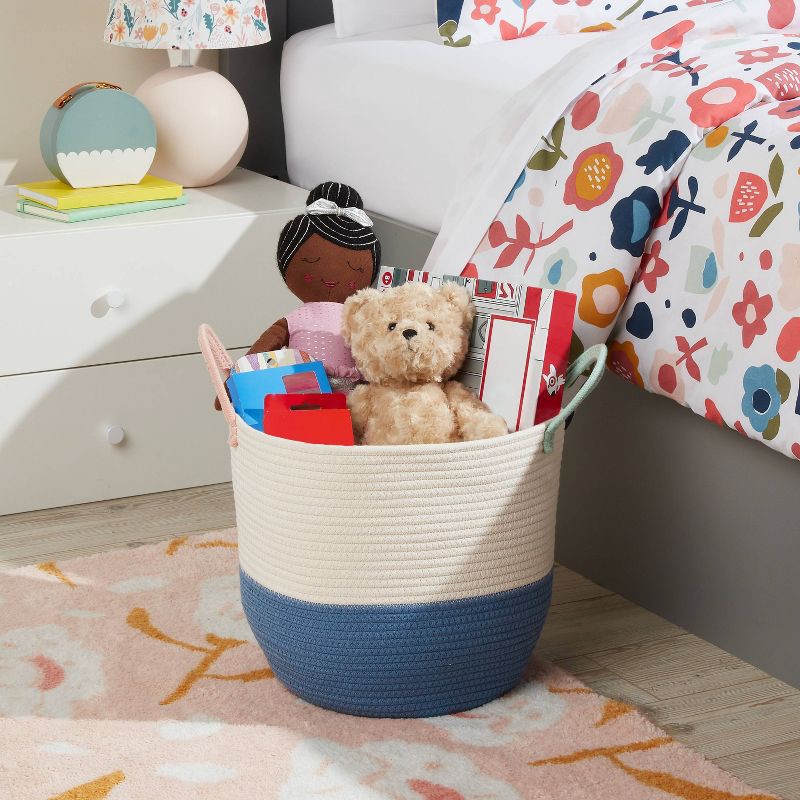 slide 2 of 3, Large Color Block Coiled Rope Kids' Storage Basket Blue/White - Pillowfort™, 1 ct