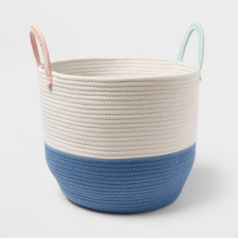 slide 1 of 3, Large Color Block Coiled Rope Kids' Storage Basket Blue/White - Pillowfort™, 1 ct