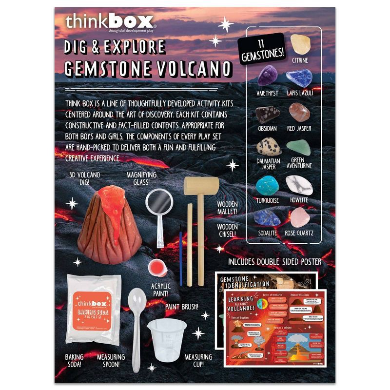 slide 3 of 5, Think Box Dig and Explore Gemstone Volcano: Volcano Science Kit with Magnifying Glass & Activity Guide for Geology Education, 1 ct
