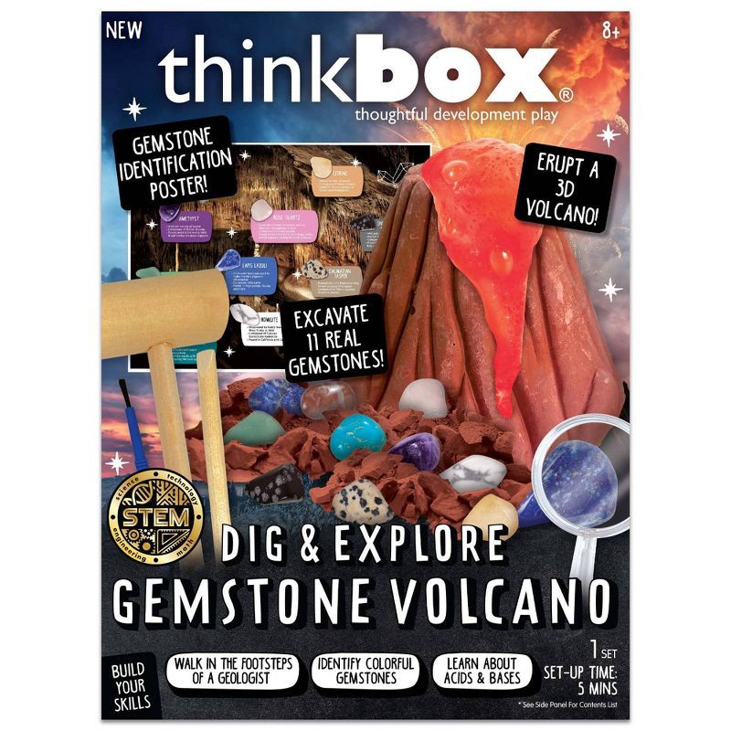 slide 1 of 5, Think Box Dig and Explore Gemstone Volcano: Volcano Science Kit with Magnifying Glass & Activity Guide for Geology Education, 1 ct