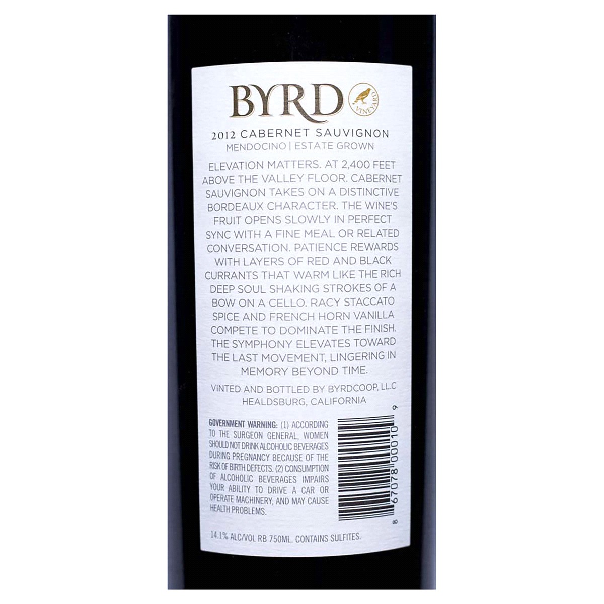 slide 2 of 2, Byrd Cabernet Sauvignon, 750 ml