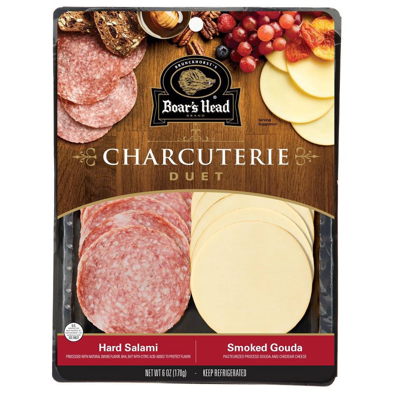 slide 1 of 5, Boar's Head Duet Tray - Hard Salami, Smoked Gouda - 6oz, 6 oz
