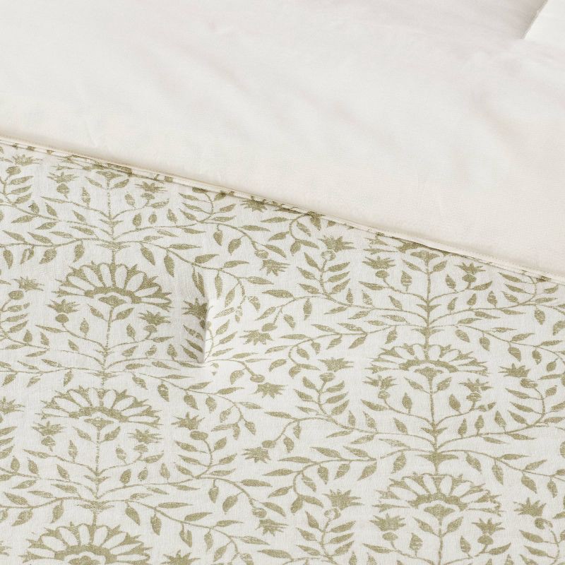 slide 3 of 4, Full/Queen Traditional Vine Printed Cotton Comforter & Sham Set Green - Threshold™: Dobby Weave, Botanical Pattern, OEKO-TEX Certified, 1 ct