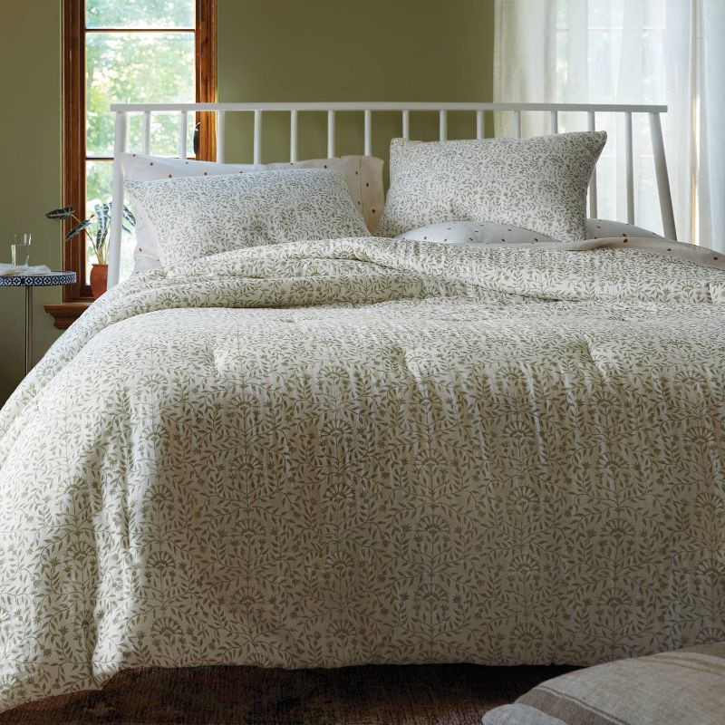 slide 4 of 4, King Traditional Vine Printed Cotton Comforter & Sham Set Green - Threshold™: Dobby Weave, OEKO-TEX Certified, 3-Piece, 1 ct