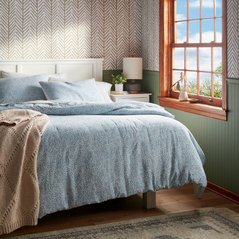 slide 2 of 4, Full/Queen Traditional Floral Printed Cotton Duvet Cover & Sham Set Blue - Threshold™, 1 ct