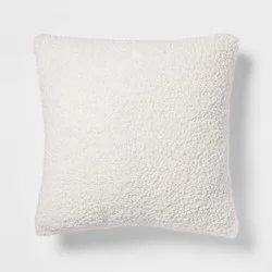 Euro Traditional Cozy Faux Shearling Fur Decorative Throw Pillow Cream - Threshold™: Indoor Square Cushion, OEKO-TEX Certified