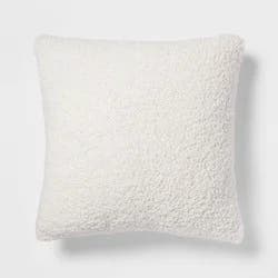 Euro Traditional Cozy Faux Shearling Fur Decorative Throw Pillow Cream - Threshold™: Indoor Square Cushion, OEKO-TEX Certified