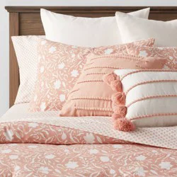 12pc King Floral Boho Comforter & Sheets Set Terracotta Pink - Threshold™: Polyester, Woven, Quilted Design, 180 Thread Count